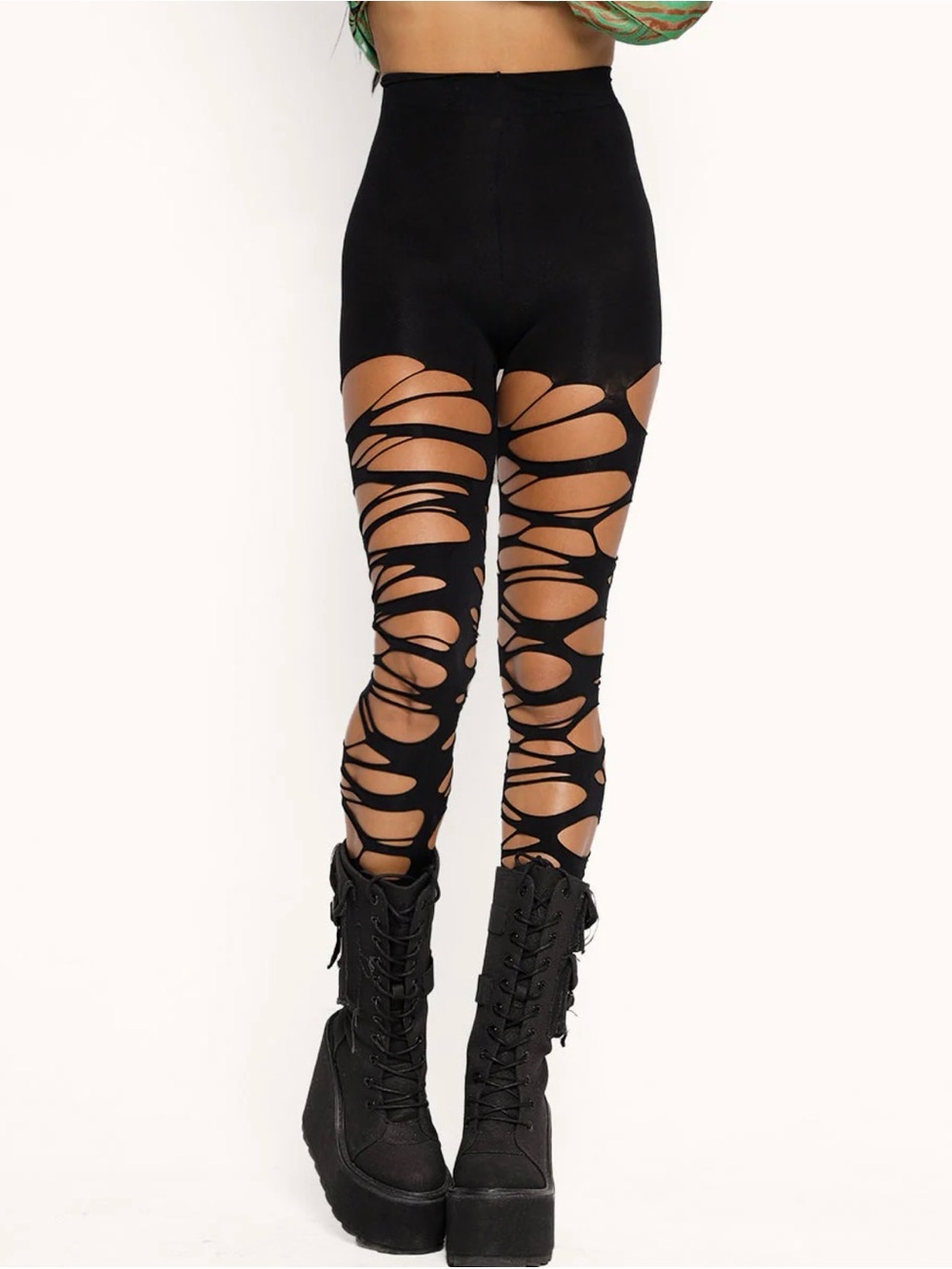 Black Distressed Cutout Leggings - Womens